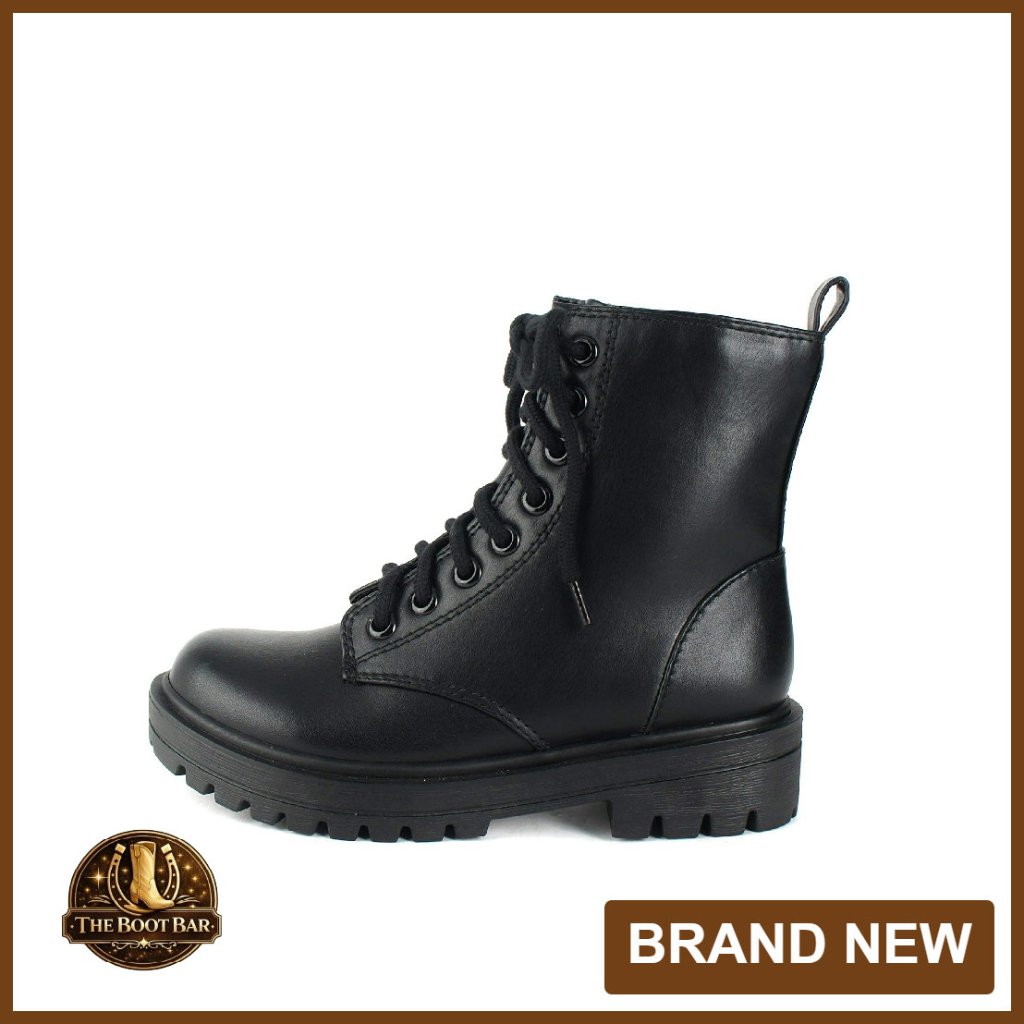 Lug Sole Combat Ankle Booties With Side Zipper, Size 7